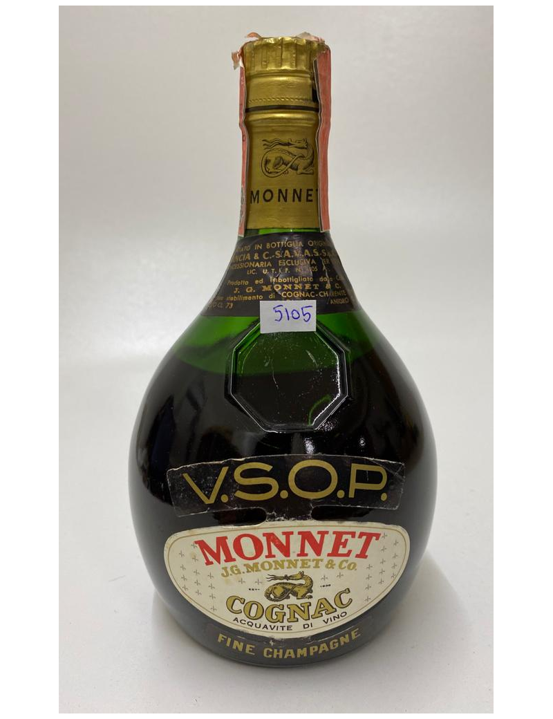 Vintage Bottle - J.G. Monnet Cognac Acquavite di Vino Fine Champagne VSOP 40.0° 0,73 lt. LOW LEVEL - COD. 5105 Vintage Bottle - J.G. Monnet Cognac Acquavite di Vino Fine Champagne VSOP 40.0° 0,73 lt. LOW LEVEL - COD. 5105