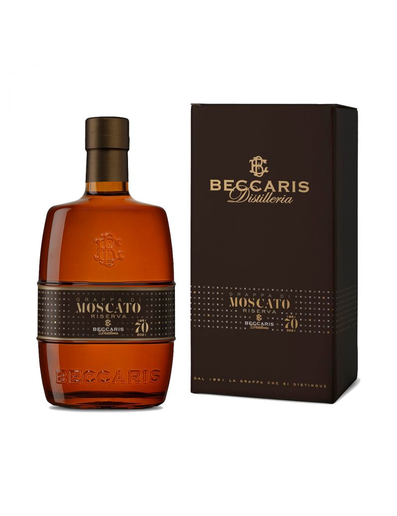 Beccaris - "Linea Stravecchia" Grappa Moscato Riserva "Anniversario 70 anni" 0,70 lt. + Box Beccaris - "Linea Stravecchia" Grappa Moscato Riserva "Anniversario 70 anni" 0,70 lt. + Box
