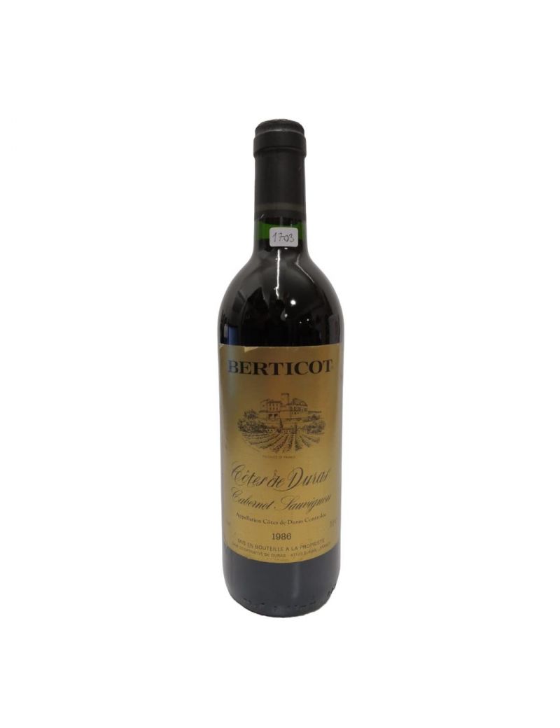 Vintage Bottle - Cave Cooperative de Duras Berticot Cotes de Duras Cabernet Sauvignon 1986 0,75 lt. - COD. 1703 Vintage Bottle - Cave Cooperative de Duras Berticot Cotes de Duras Cabernet Sauvignon 1986 0,75 lt. - COD. 1703