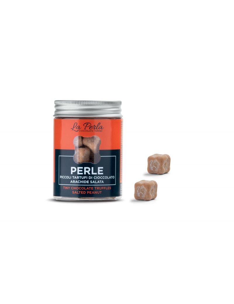 La Perla Cioccolato di Torino - Perle Arachide Salata. Piccoli Tartufi di cioccolato bianco al caramello 50 gr.