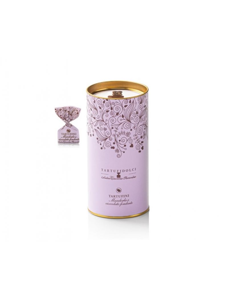 Antica Torroneria Piemontese - Cioccolatini Tartufini Dolci "Confezione Grace" Mandorla e Cioccolato Fondente 160 gr. in Box Cilindro